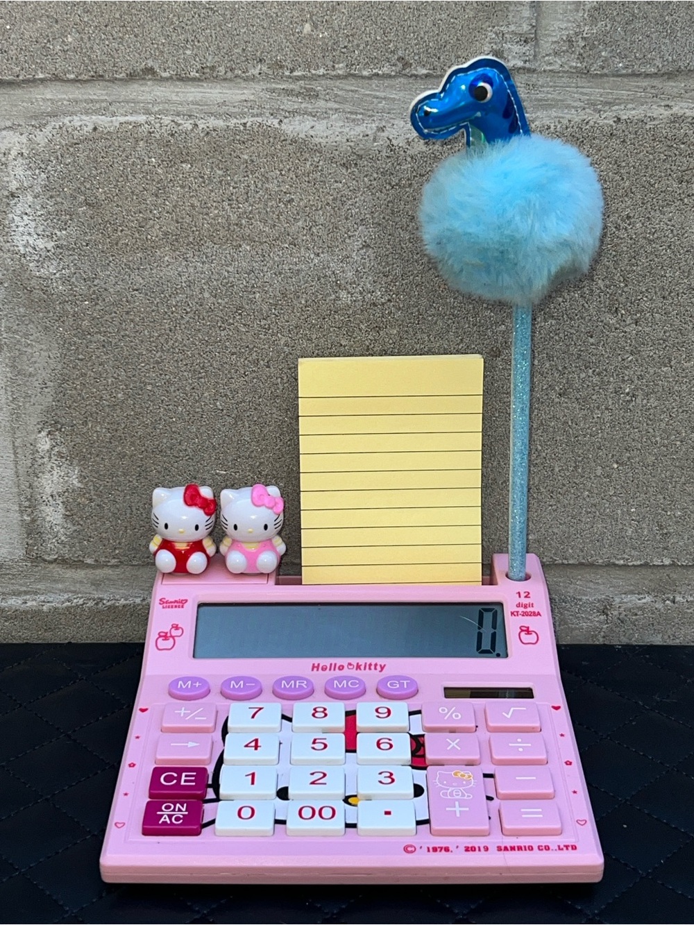 Sanrio Hello Kitty Pink Calculator with Blue Dino Pom Pen